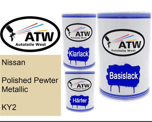 Nissan, Polished Pewter Metallic, KY2: 500ml Lackdose + 500ml Klarlack + 250ml Härter - Set, von ATW Autoteile West.